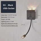 Rotatable LED Wall Sconce Lamp with USB Port & Socket for Bedrooms, Restaurants - White/Black