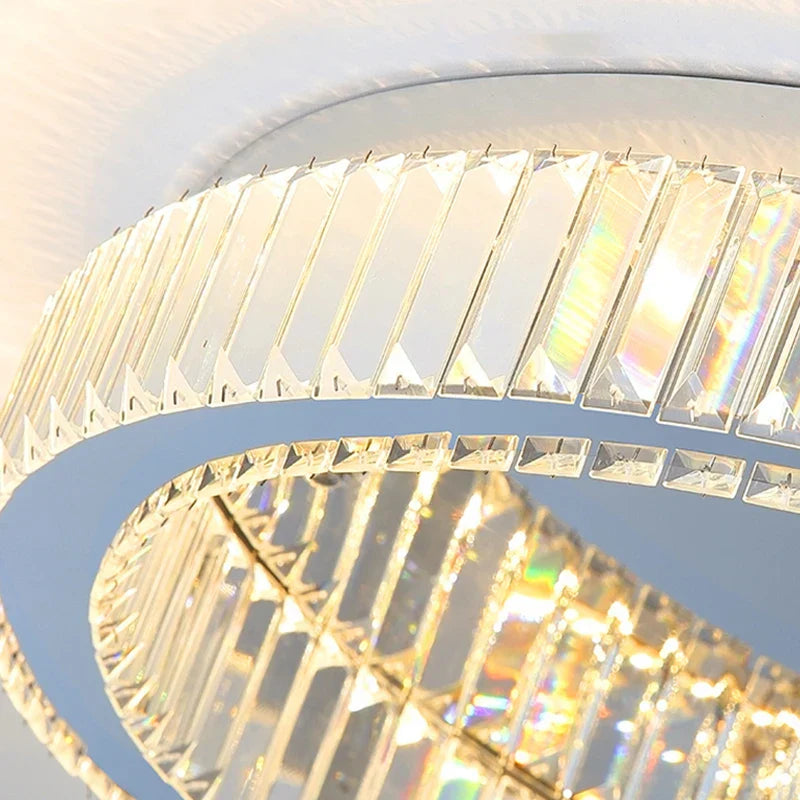 Luxury Gold Crystal Ceiling Light Ring LED Glossy Indoor Living Room Lighting
