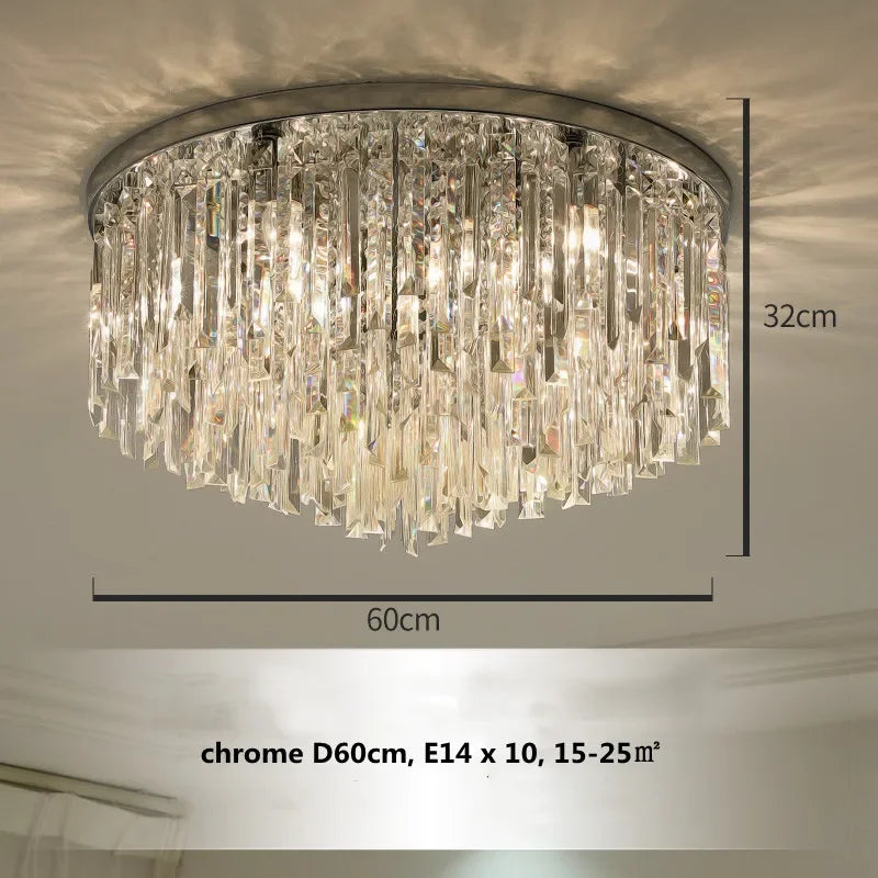 Modern Luxury Crystal Ceiling Light with LED E14, Gold/Chrome Finish