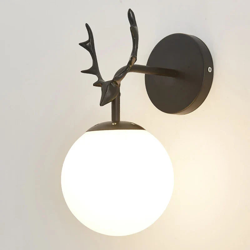 Retro Antlers Glass Ball Wall Lamp for Indoor LED Decor Lighting