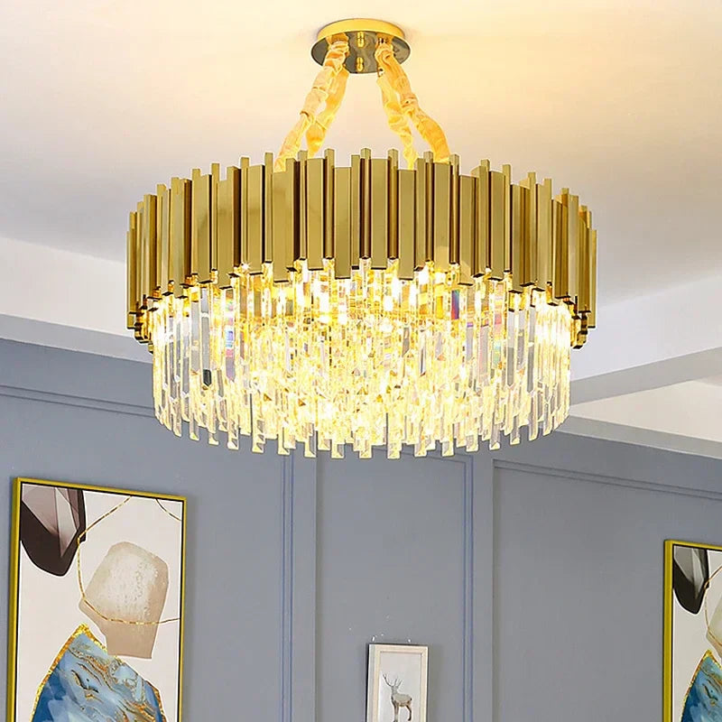 Crystal Oval Round Chandelier: Luxury Nordic Modern LED Lighting for Home and Bar