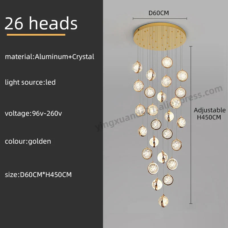 Crystal Ball LED Rotating Stair Chandelier - Nordic Luxury Loft Bubble Design