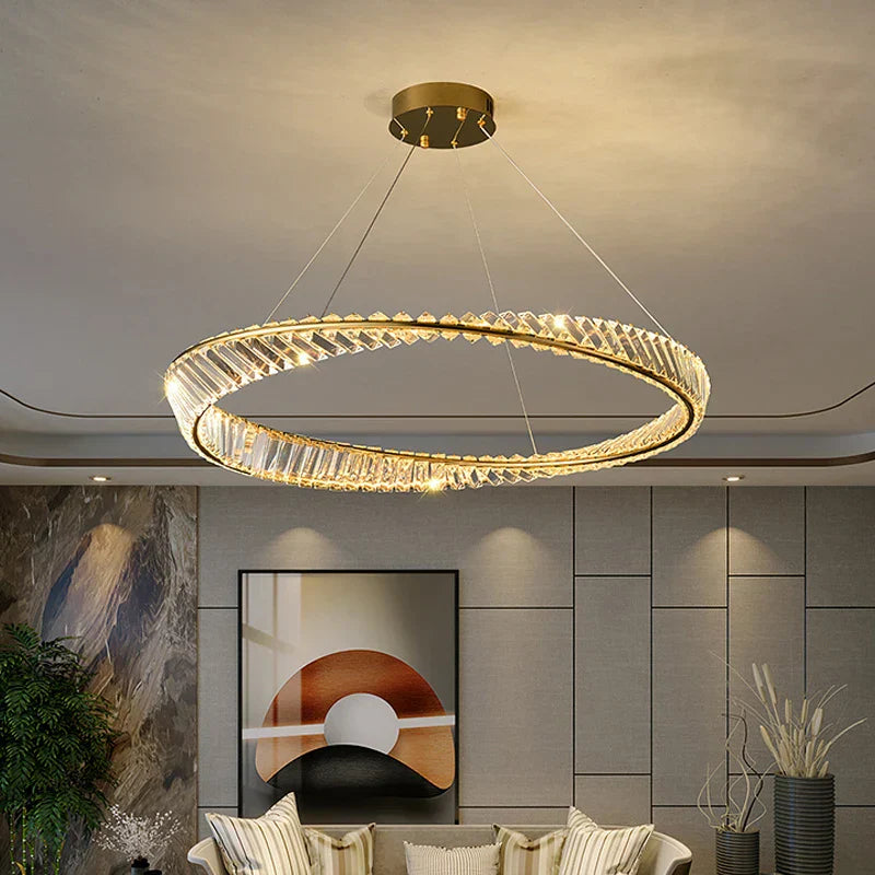 LED Crystal Chandelier Dimmable Luxe Halo Alloy Fixture