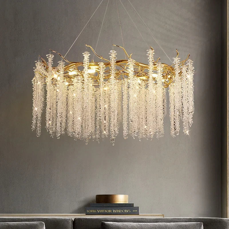 Long Crystal Chandeliers LED Pendant Lamp for Living Hotel Hall Lighting