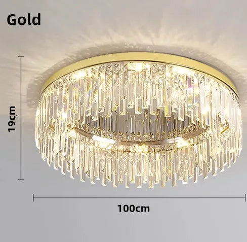 Luxury Crystal Round Black Gold Ceiling Chandelier for Bedroom Living Room Lighting