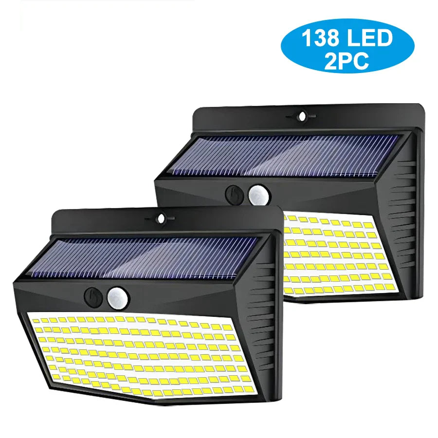 138 LED Solar Wall Lamp Security Motion Sensor 3 Modes Fence Yard Deck