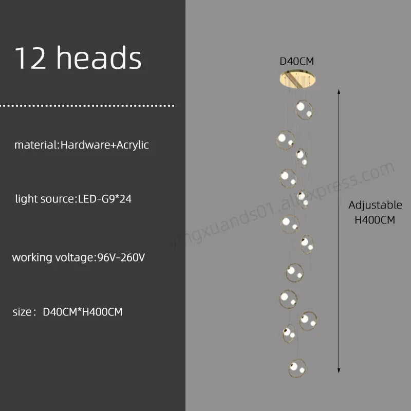 Modern Loft Chandelier Staircase Pendant Light Fixture - Designer Suspension Lustre