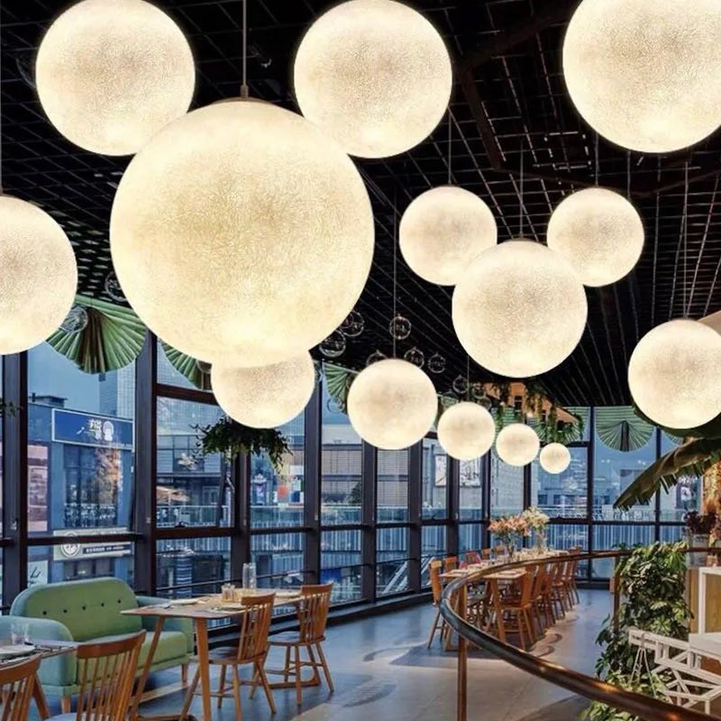 Nordic Moon Round LED Chandelier: Modern Living Room Dining Pendant Light for Bedroom Atmosphere