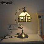 Mediterranean Tiffany Stained Glass Table Lamp LED Living Room Bedroom Vintage Fixtures