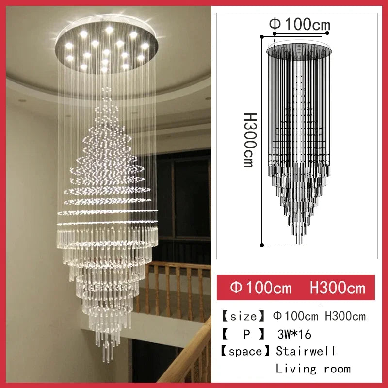 LED Crystal Staircase Chandelier: Elegant Lighting for Home, Hotel, and Restaurant