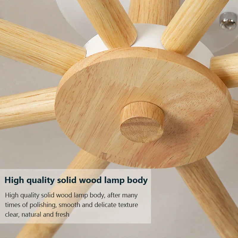 Nordic Wood Chandelier - Modern Living Room Ceiling Lamp with LED Bulb