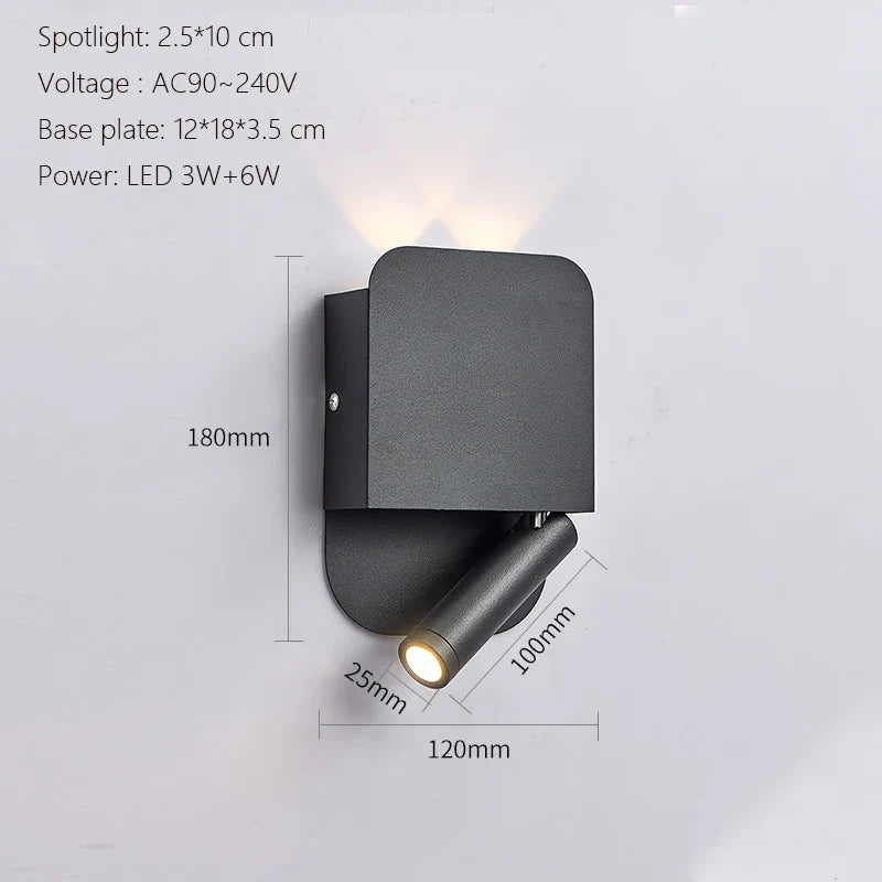 LED Wall Lamp USB Charging Bedroom Hotel Bedside Reading Sconce Switch