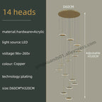 Nordic Black Gold Chandeliers LED Hanging Lamps Acrylic Suspension Loft Pendant Lights