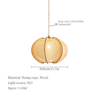 Wabi Sabi Hemp Rope Wood Chandelier Pendant Lights for Living Room Bedroom