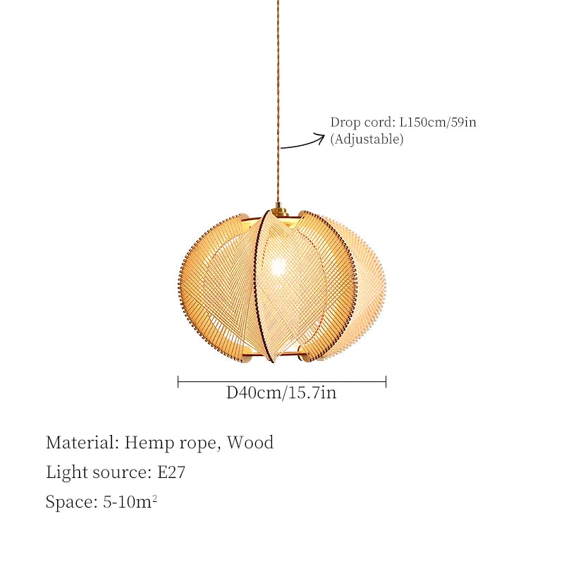 Wabi Sabi Hemp Rope Wood Chandelier Pendant Lights for Living Room Bedroom