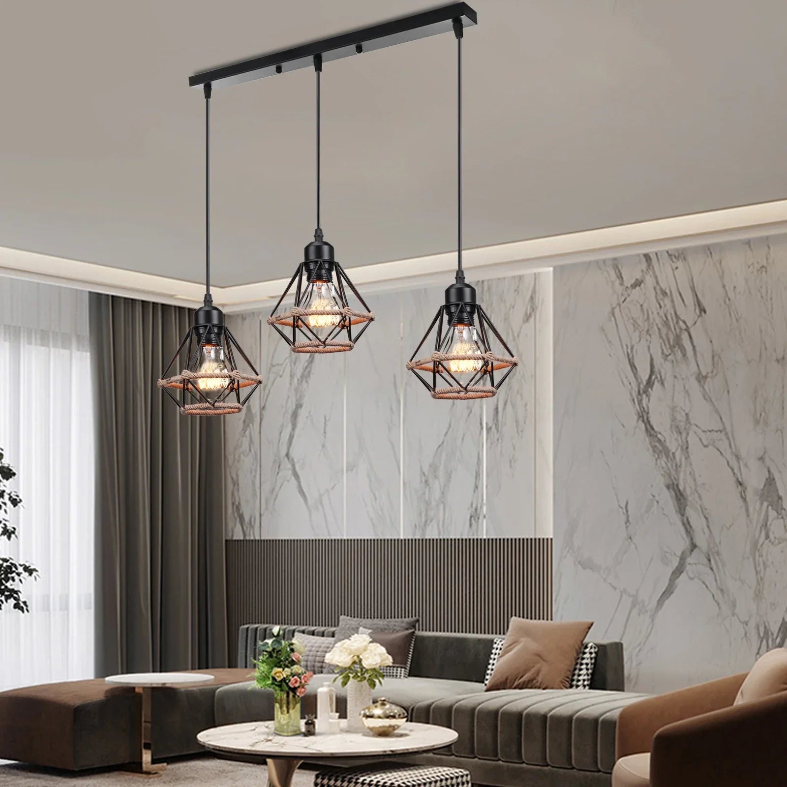 Industrial Wood Pendant Chandelier for Dinning Living Room Kitchen LED Fixture