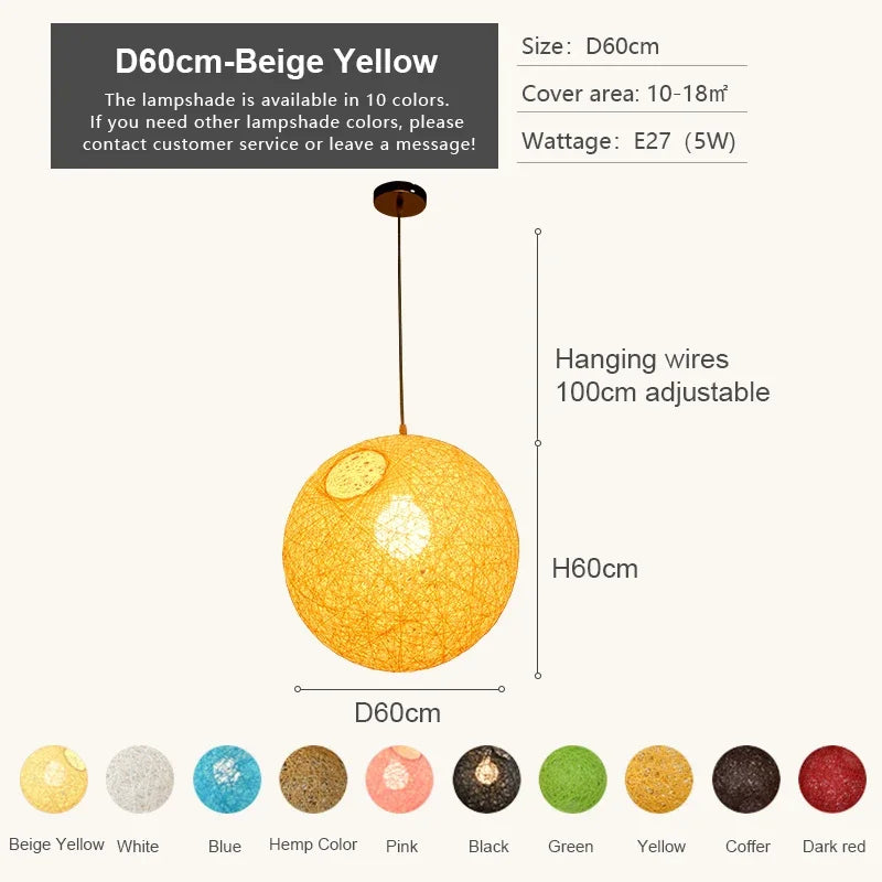 Hemp Rattan Sphere Pendant Lights for Home Decor & Lighting