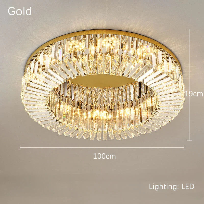 Crystal Gold LED Ring Ceiling Light - Modern Luxury Home Lighting