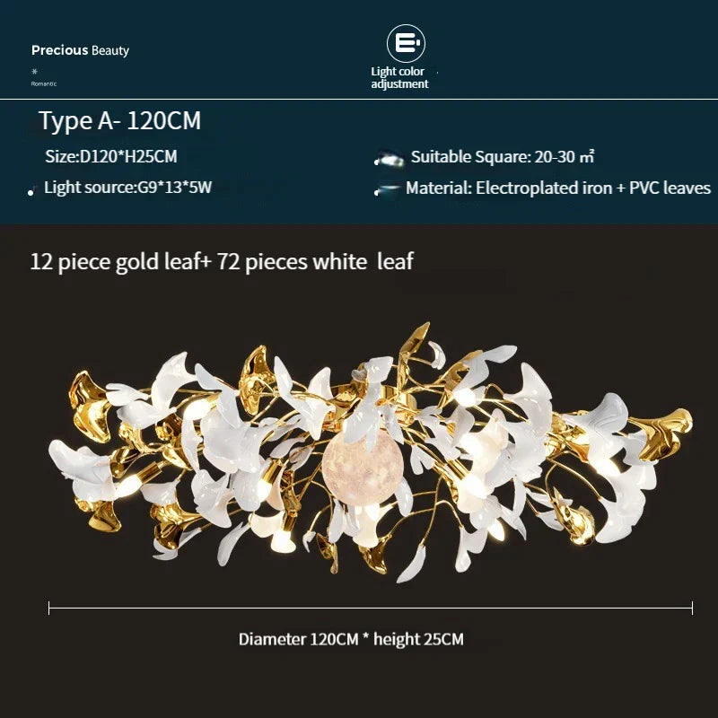 Ginkgo Leaf Acrylic Metal LED Ceiling Chandelier for Home Living Room