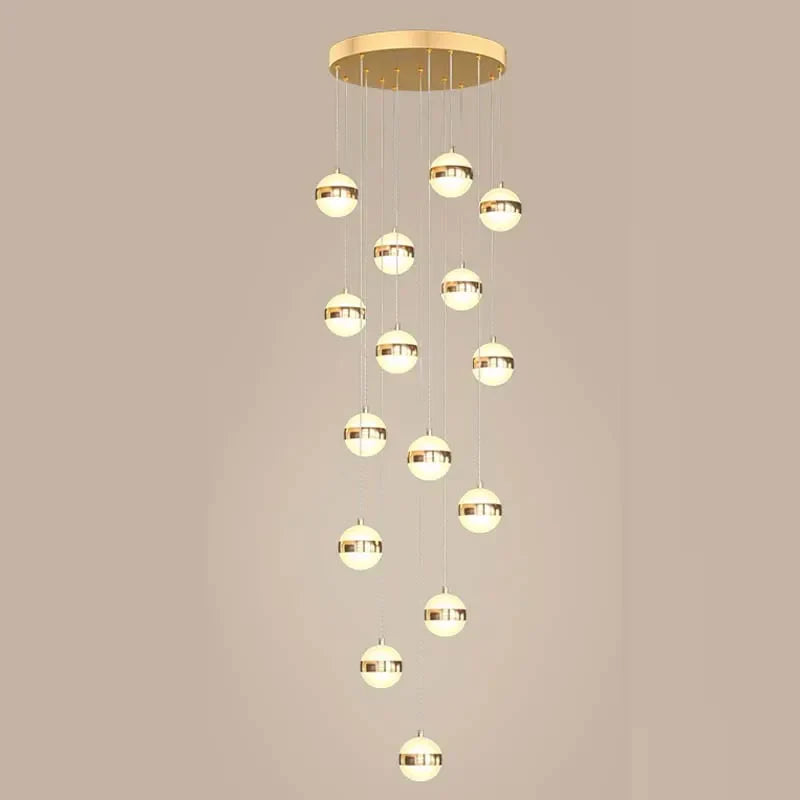 Gold Acrylic Chandelier - Modern Staircase LED Lighting