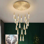 Gold Drop Design LED Crystal Chandelier for Staircase & Lobby