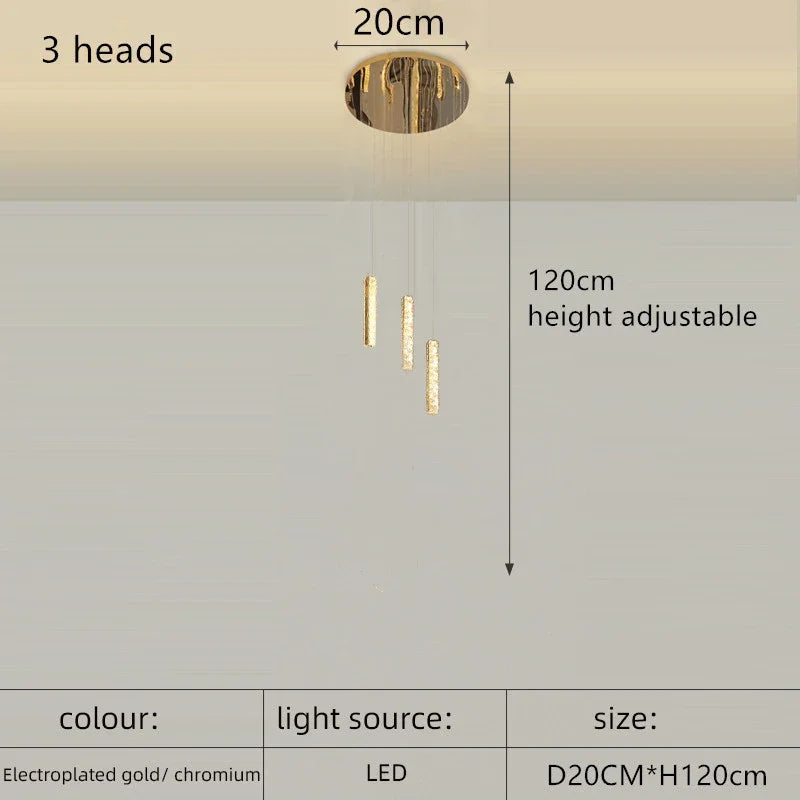 Luxury Crystal LED Chandelier for Modern Living Room and Spiral Staircase