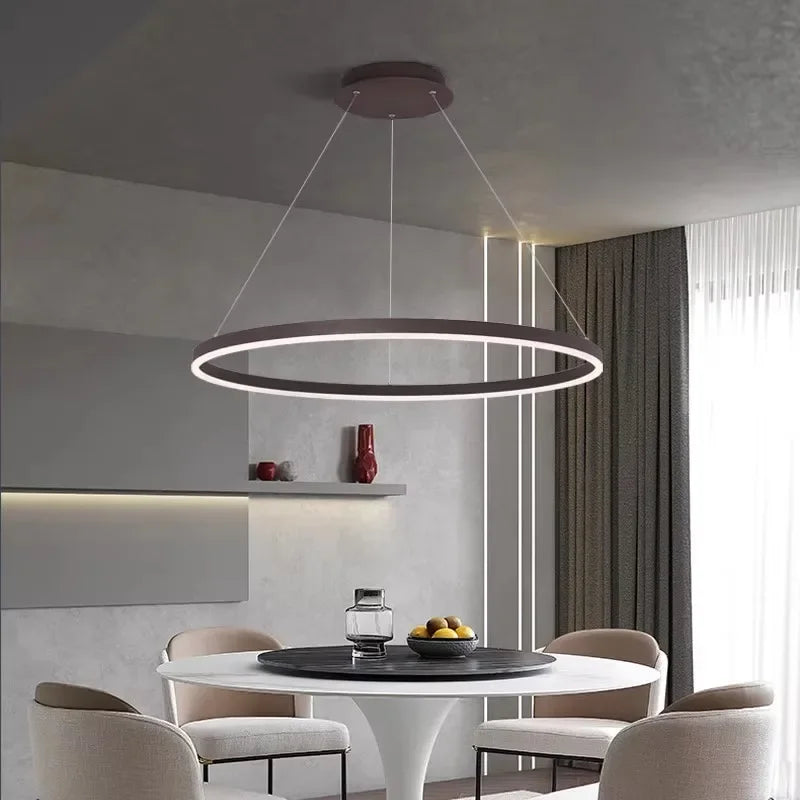 Modern LED Dimmable Chandelier Suspend Lighting, Aluminium Circle Ring Pendant Lights