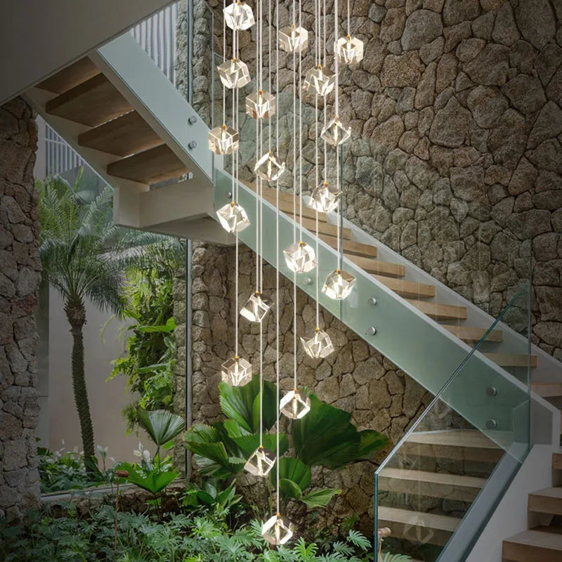 Crystal LED Chandelier for Staircase: Luxury Indoor Stair Lighting Fixture