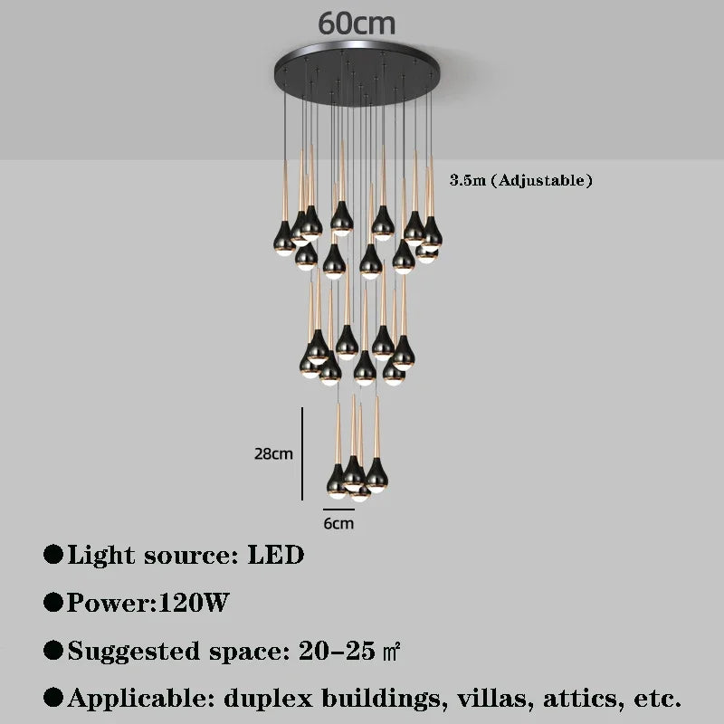 Modern LED Chandelier for Villa Living Room, Staircase Pendant Light