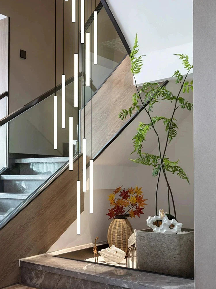 Loft Black Chandelier: Acrylic Villa Ceiling Lamp for Living Room & Staircase