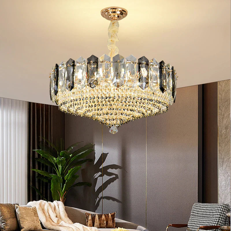 Crystal Duplex Villa Chandelier Hall Light - Luxe Living Room Middle Floor Lamp