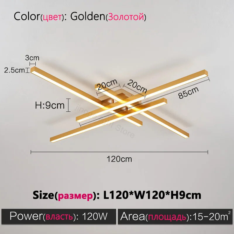 Black Chandelier LED Ceiling Lamp: Nordic Minimalist Square Bedroom Living Room Lighting