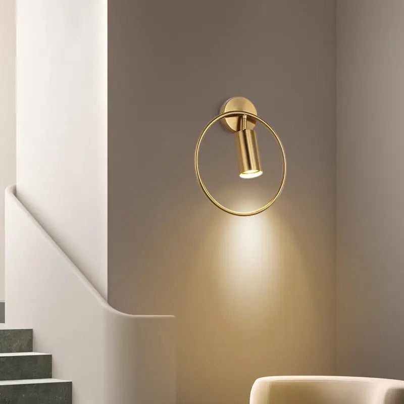 Brass Gold Ring Adjustable LED Wall Sconce Light for Home Hotel Corridor