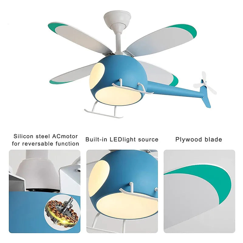 Aircraft Ceiling Fan Chandelier LED Light Remote Dimming Fixture