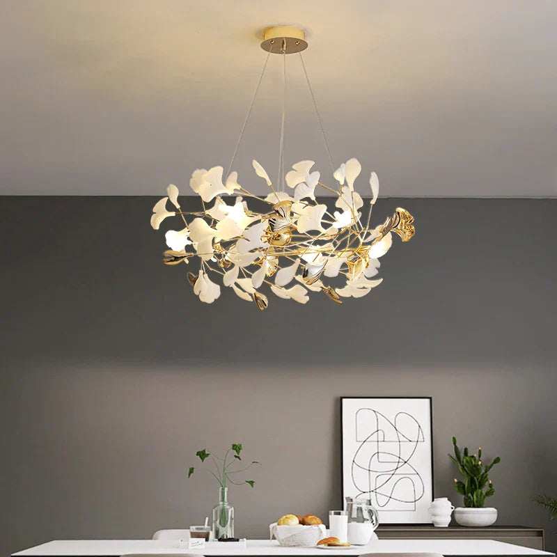Ginkgo Leaf Chandelier: Elegant Nordic Art Luxury for Dining Room, Bedroom, Living Room