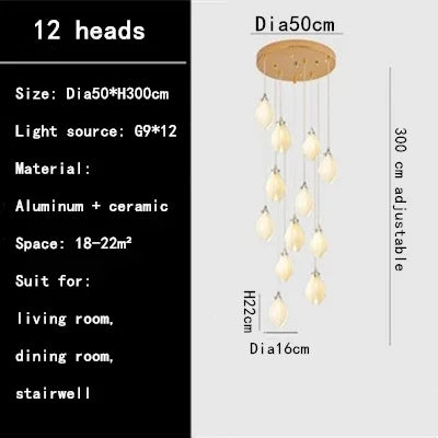 Magnolia Ceramic LED Chandelier for Duplex Living Room and Dining Room