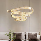Irregular Steel & K9 Crystal LED Pendant Chandelier for Foyer, Dimmable Lighting