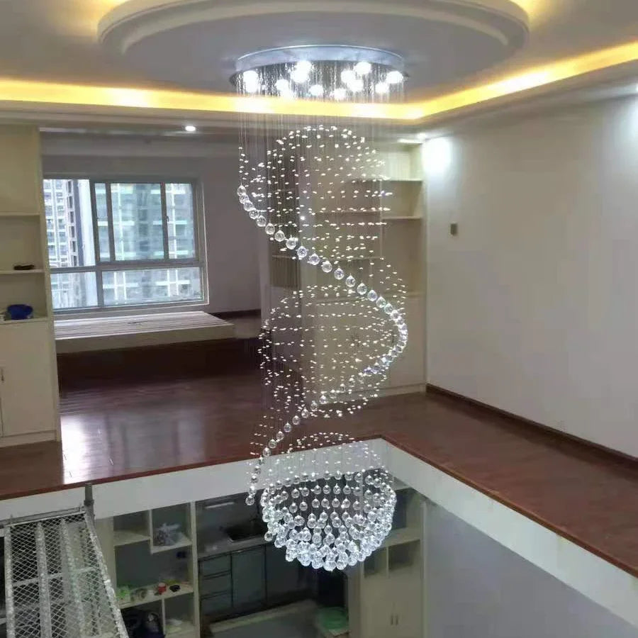 Crystal Chandelier: Modern LED Staircase Light for Living Room and Lobby