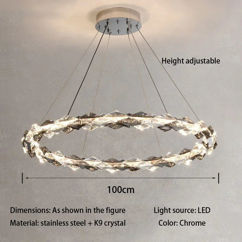 Circle K9 Crystal Pendant Chandelier LED Hall Villa Hanging Light