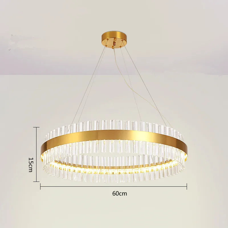 LED Crystal Pendant Light: Modern Nordic Round Chandelier with Dimmable Gold Finish
