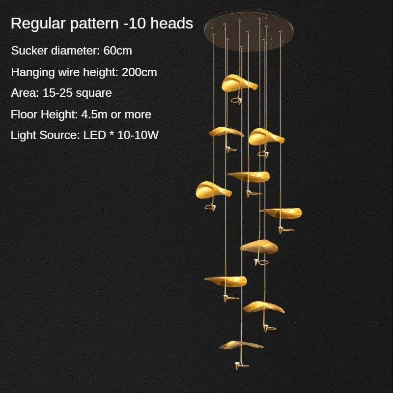 Modern Copper Lotus LED Chandelier for Duplex Living Room - Luxury Indoor Lighting Fixtures