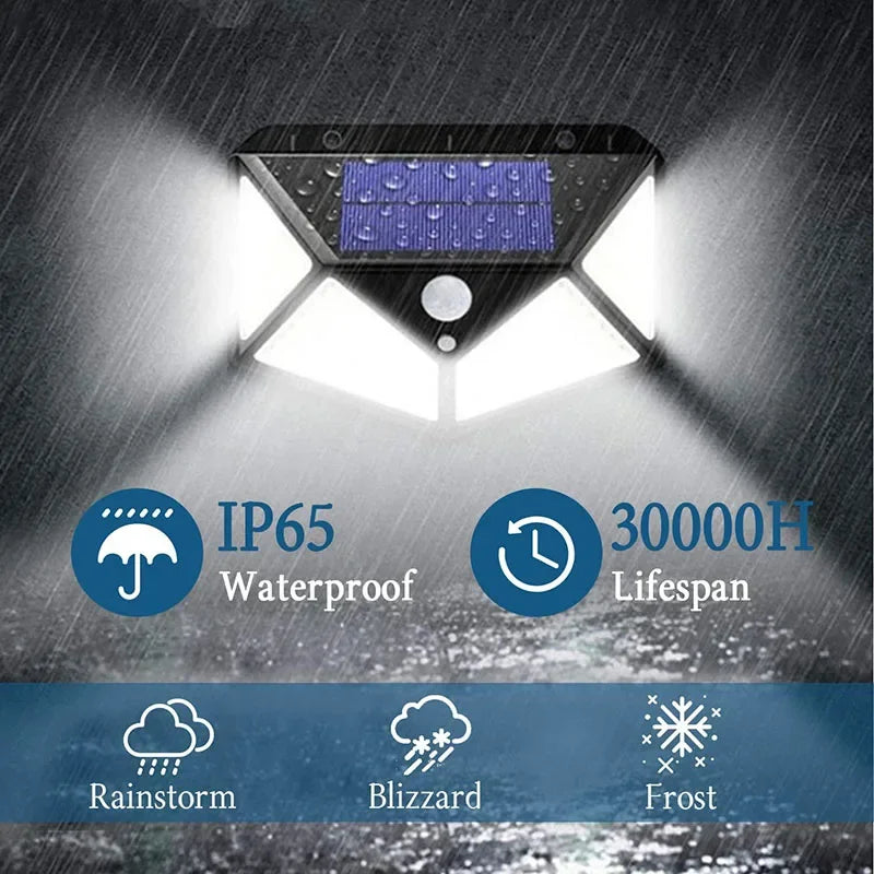 100LED Solar Powered Outdoor Wall Lamp with PIR Motion Sensor