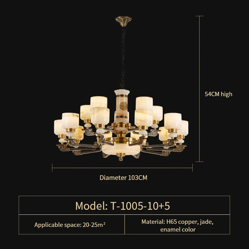 Luxury Copper Jade Chandelier for Living, Dining & Bedroom - Hollow Design