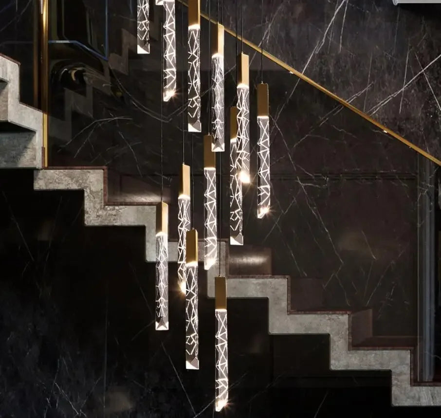 Modern Loft Crystal Gold Chandelier for Staircase & Living Room