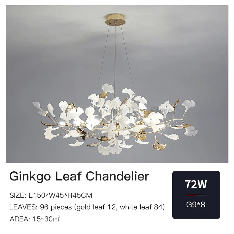 Ginkgo Leaf Chandelier: Elegant Nordic Art Luxury for Dining Room, Bedroom, Living Room