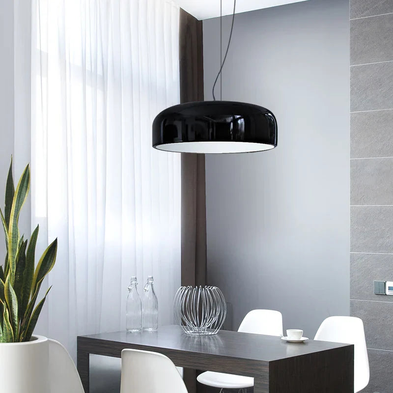 Modern Aluminum LED Pendant Lamp, Dia35/48/60cm, Black/White, Round Droplight