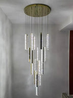 Gold Chrome Steel Crystal Pendant Lights with Dimmable LED for Villa Stair