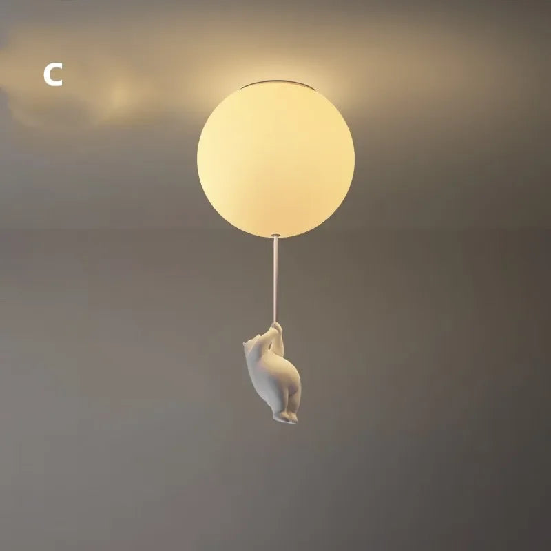 Bear LED Ceiling Chandelier: Cute PVC Ball Lampshade for Children's Room Decor