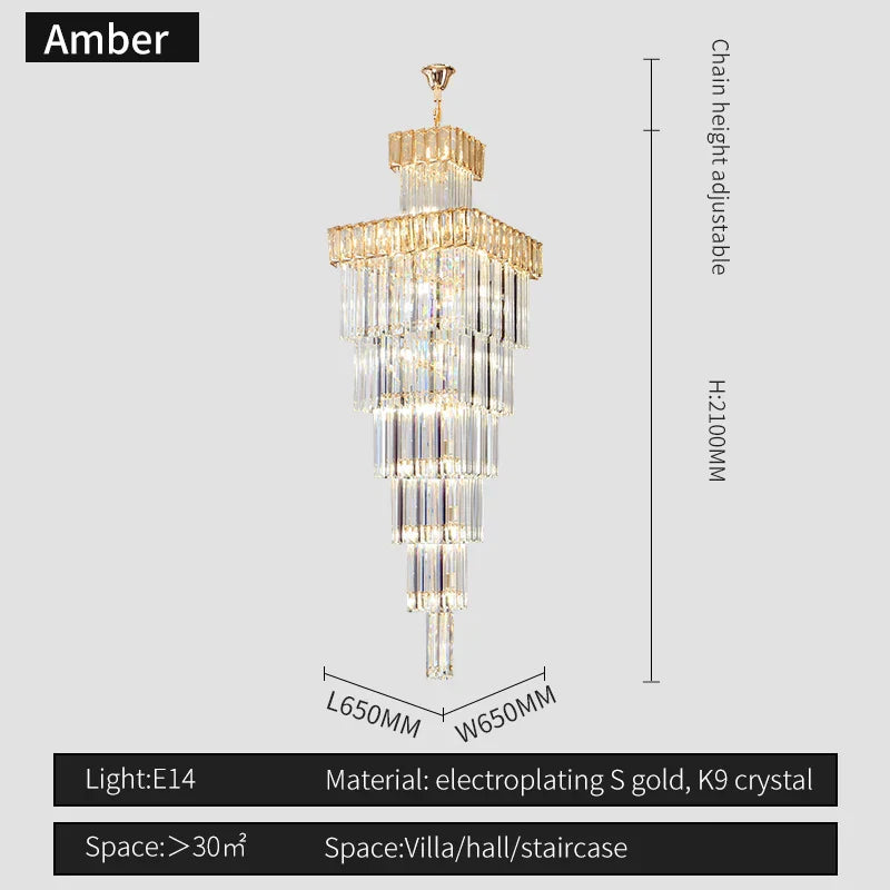 Crystal Chandelier: Luxury Spiral Staircase Pendant Light for Duplex Hollow Loft