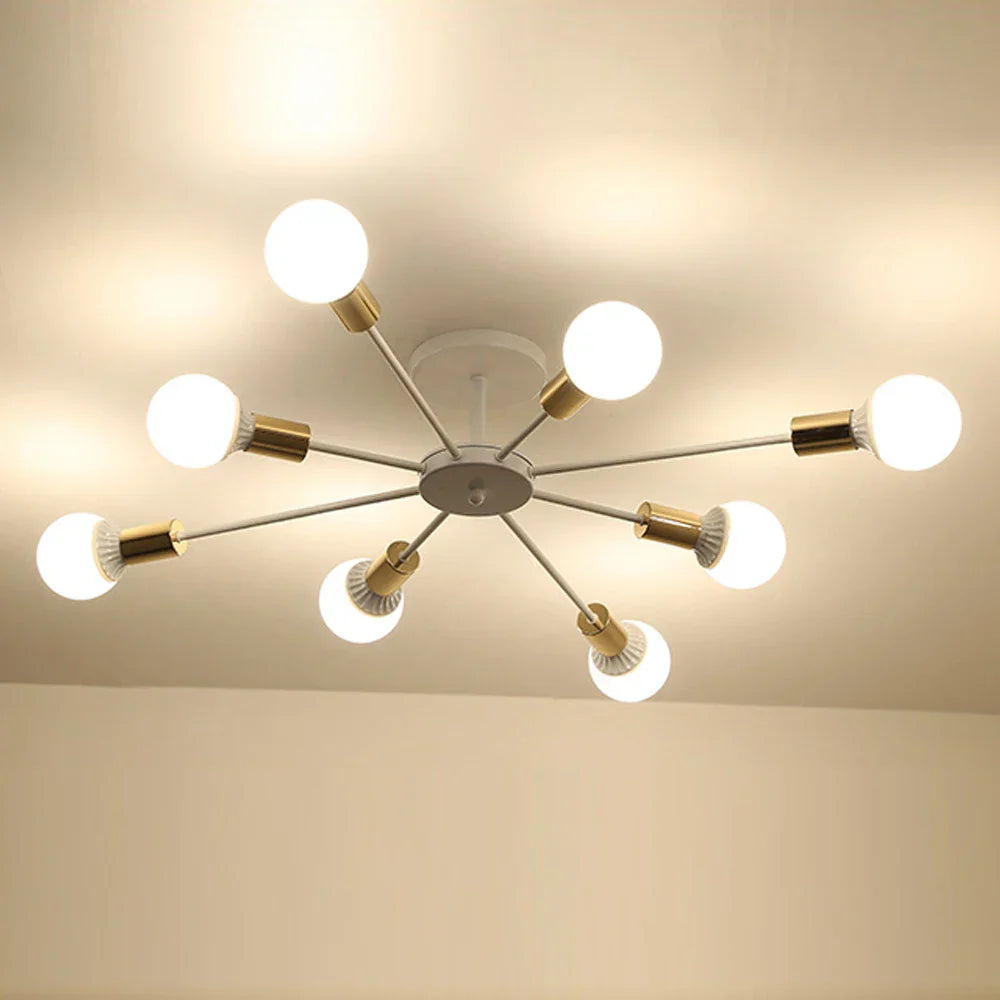 Industrial Rod Iron Wood Sputnik Chandelier Ceiling Lamp LED E27 Home Lighting